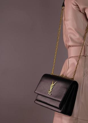 Жіноча сумка yves saint laurent sunset medium black, женская сумка, ів сен-лоран чорного кольору