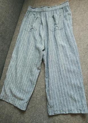 Комфортні прямі укорочені штани зі змішаного льону в вертикальну смужку 48-го розміру2 фото