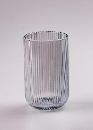 Стакан для напитков высокий фигурный прозрачный ребристый из толстого стекла набор 6 шт голубой