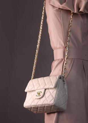 Жіноча сумка chanel 21 beige, женская сумка, брендова сумка шанель бежевого кольору2 фото