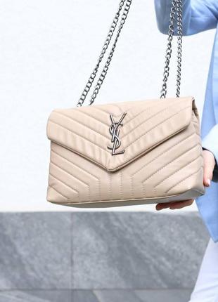 Женская сумка yves saint laurent 30 silver beige, женская сумка, брендовая сумка ив сен лоран, бежевого цвета4 фото