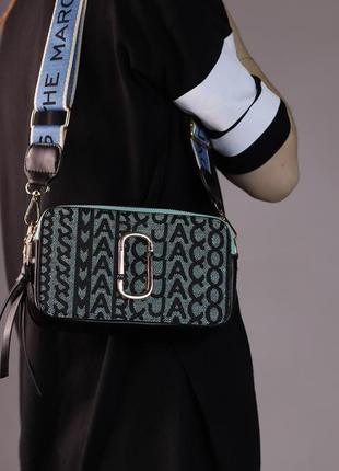 Женская сумка marc jacobs logo turquoise/black, женская сумка, марк джейкобс бирюзового/черного цвета5 фото