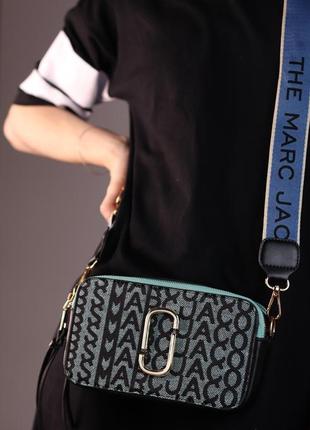 Женская сумка marc jacobs logo turquoise/black, женская сумка, марк джейкобс бирюзового/черного цвета3 фото