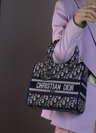 Жіноча сумка cristian dior lady d-lite dark blue, женская сумка, брендова сумка, крістіан діор темно-синього кольору