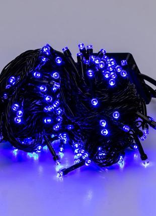 Гирлянда нить 14м на 300 led лампочек светодиодная черный провод 8 режимов работы синий2 фото