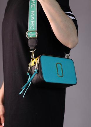 Женская сумка marc jacobs logo turquoise/yellow, женская сумка, марк джейкобс бирюзового/желтого цвета3 фото