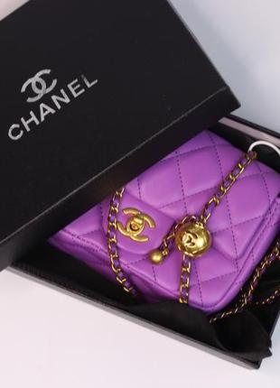 Женская сумка chanel mini 18 violet, женская сумка, брендовая сумка шанель фиолетового цвета5 фото