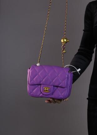 Жіноча сумка chanel mini 18 violet, женская сумка, брендова сумка шанель фіолетового кольору3 фото