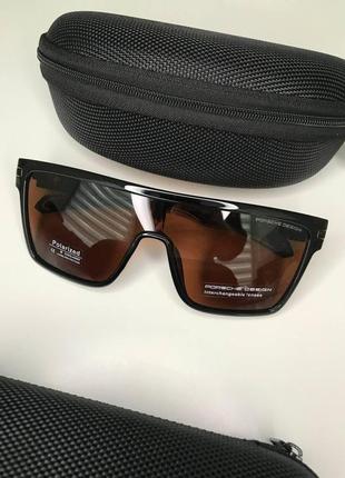 Мужские солнцезащитные очки маска porsche коричневые с поляризацией polarized порше антибликовые полароид
