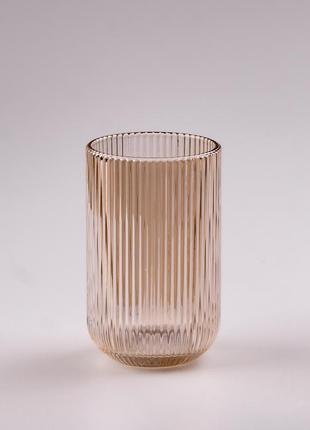 Склянка для напоїв висока фігурна прозора ребриста з товстого скла набір 6 шт tea color