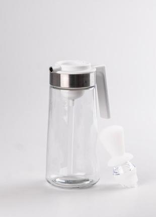 Пляшка для олії скляна 2 в 1 з корком і силіконовим пензликом 320 мл білий3 фото