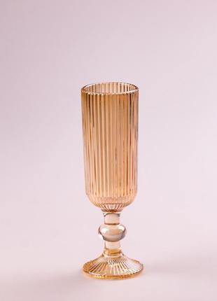 Келих для шампанського фігурний прозорий ребристий з товстого скла набір 6 шт бурштиновий2 фото