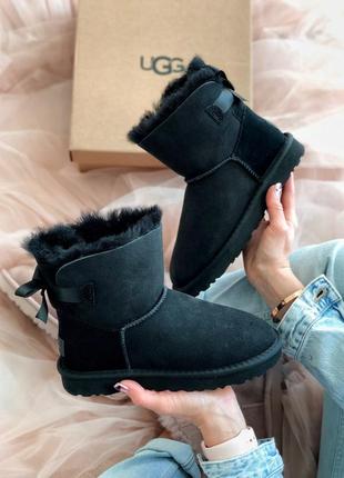 Женские чёрные  угги ugg mini bailey bow black