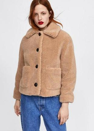 Теплая актуальная шуба шубка teddy bear camel zara