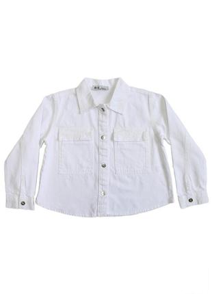 Куртка джинсовая белая с накладными карманами для девочки (128 см.)  nk unsea
