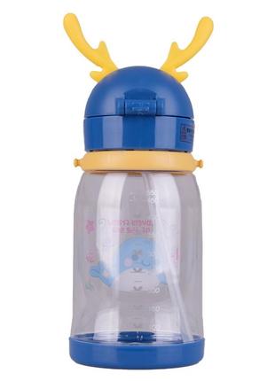 Пляшка для води з трубочкою 550 мл фляга прозора для напоїв з дозатором та ремінцем