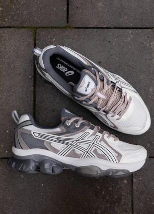 Кросівки чоловічі в стилі asics gel quantum kinetic white beige black асікс 40-45 сітка весна-літо білі бежеві ( as011 )