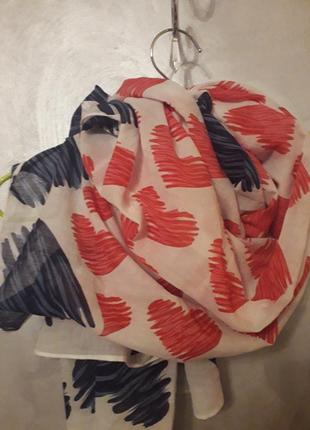 Легкий коттоновый хустка, шарф в сердечка zara