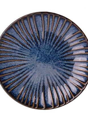 Тарелка плоская круглая из фарфора 20.5 см синяя обеденная тарелка