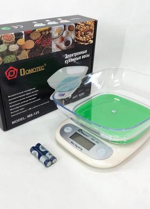 Весы кухонные domotec ms-125 plastic, точные кухонные весы, весы для взвешивания продуктов. цвет: зеленый1 фото
