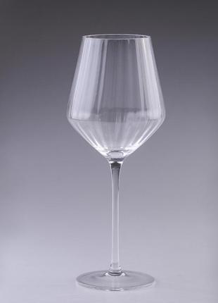 Бокал для вина фигурный на ножке прозрачный ребристый набор 6 шт
