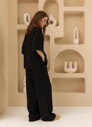 Широкі лляні штани літні жатка 42-52 розміри різні кольори