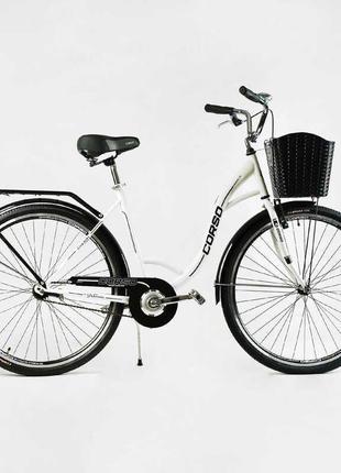 Велосипед міський corso «fortuna» 28`` fr-8647 (1) одношвидкісний, сталева рама 20``, корзина, багажник
