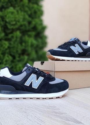 Жіночі кросівки | new balance 574 | чорні з сірим й білим | замша/сітка, :373 фото