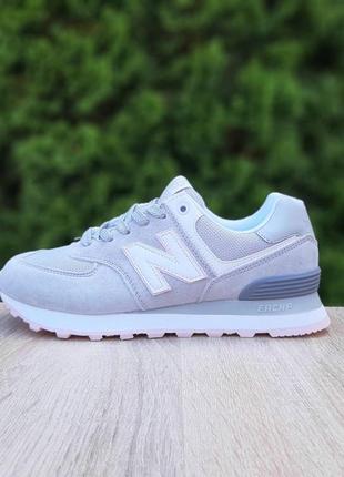 Жіночі кросівки | new balance 574 | світло-сірі з білим й рожевим | замша/сітка, :37