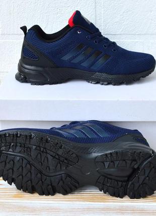 Stilli ( adidas marathon) кросівки кеди чоловічі сині з чорним сітка текстильні легкі весняні літні демісезонні демісезон низькі9 фото