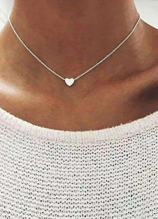 Цепочка с кулоном сердечко, ожерелье подвеска сердце серебро чокер тренд минимализм7 фото