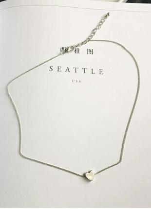 Цепочка с кулоном сердечко, ожерелье подвеска сердце серебро чокер тренд минимализм4 фото