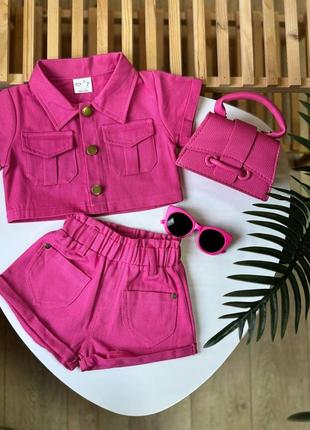 Стильный костюм летний для девочки коттоновый шорты и топ