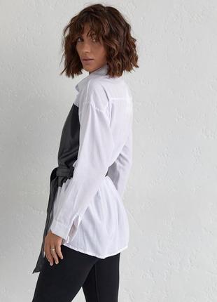 Женская рубашка с вставкой из экокожи berne - белый цвет, m (есть размеры)2 фото