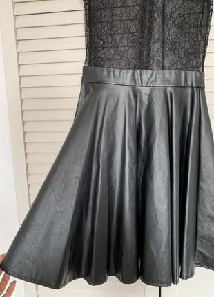 Чорна ажурна сукня, плаття, зверху мереживо, низ спідниця шкіряна, стильне, круте плаття5 фото