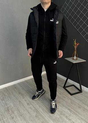 3в1 мужской спортивный костюм комплект с жилеткой preto puma