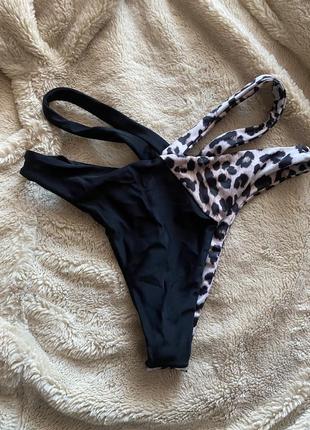 Купальник плавки бикини стринги высокие леопардовые с черным бифлекс двойная ткань3 фото