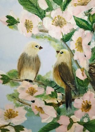 Авторська картина "птахи в квітах як символ вірності"1 фото