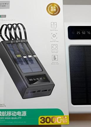 Повер банк power bank kamry 30000 mah k-300 із сонячною панеллю та дротами