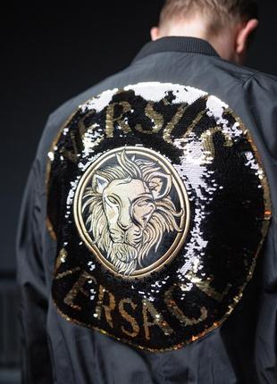 Мужская черная куртка бомбер versace versus с принтом gold lion золотой лев8 фото