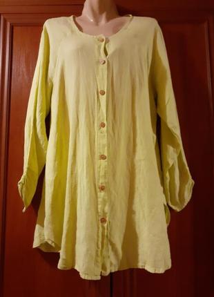 Бледо желтая льняная рубашка блузка лен flax