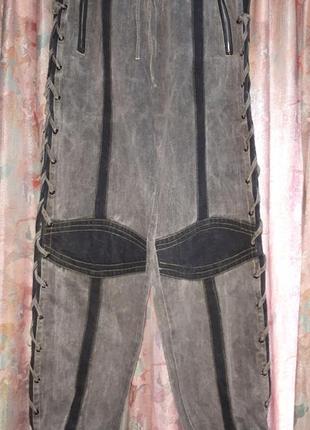 Вінтажні плотні джинси чоловічі жіночі унісекс із шнурівкою на манжетах на високого хлопця чи дівчину.
