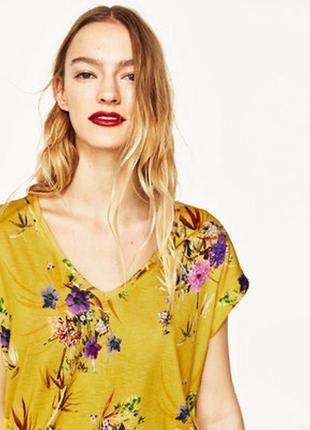 Zara цветочная яркая летняя футболка10 фото