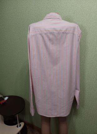 Коттоновая рубашка пудрового цвета в полоску с вышитым логотипом6 фото