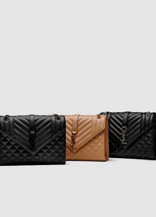 Saint laurent envelope medium in quilted leather black3 фото