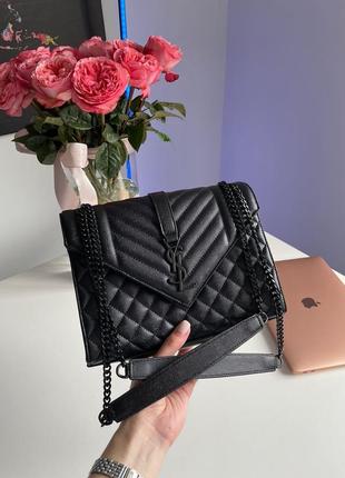 Saint laurent envelope medium in quilted leather black8 фото