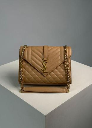 👜 saint laurent envelope medium in quilted leather beige (4 фото