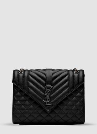 Saint laurent envelope medium in quilted leather silver