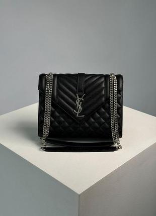 Saint laurent envelope medium in quilted leather silver2 фото