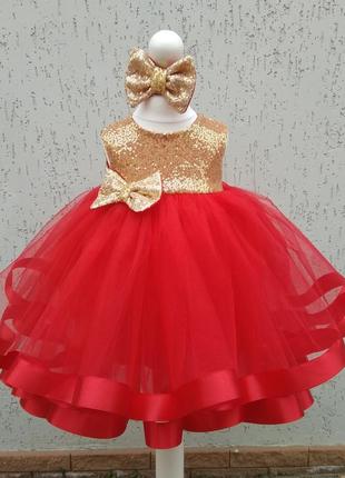 Красное платье на кормку, платье децкое красное с пайетками1 фото